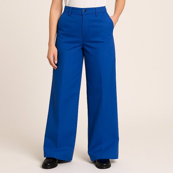 ZARA Wool Blend Dress Pants Royal Blue Size S 26 Wide Leg High Waist Minimalism - Picture 1 of 14